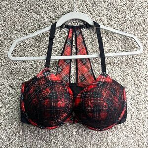 Victoria’s Secret Bra Women’s 38DD Very Sexy Red & Black Plaid Racerback Push Up
